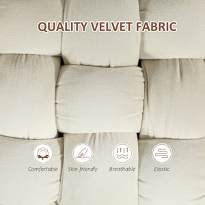 Velvet upholstered bed bench with gold metal legs, cream white