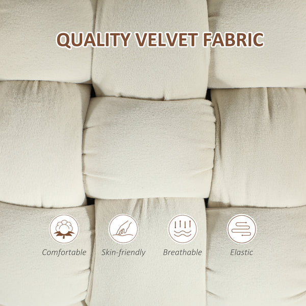 Velvet upholstered bed bench with gold metal legs, cream white