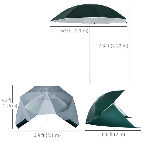 7ft 2-in-1 Beach Umbrella with Carry Bag, Green 