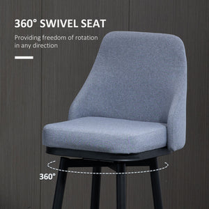 Set of 2 Light Grey Modern Design 360° Swivel Bar Stools with Footrest and Steel Legs