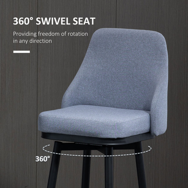 Set of 2 Light Grey Modern Design 360° Swivel Bar Stools with Footrest and Steel Legs
