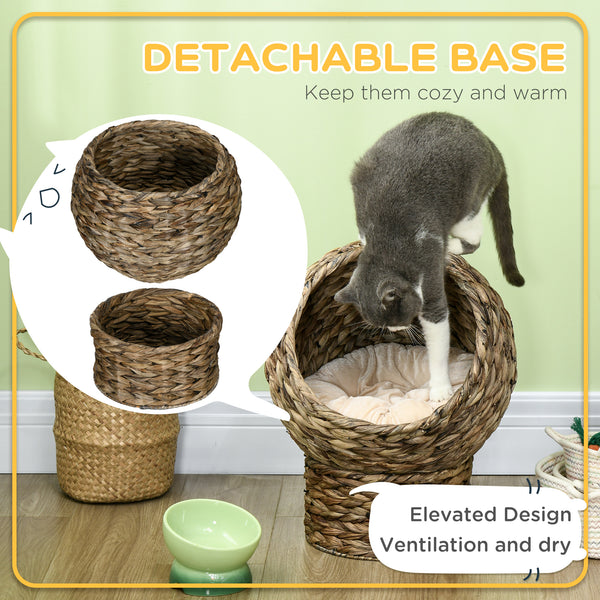 Wicker cat basket with cushion and stand