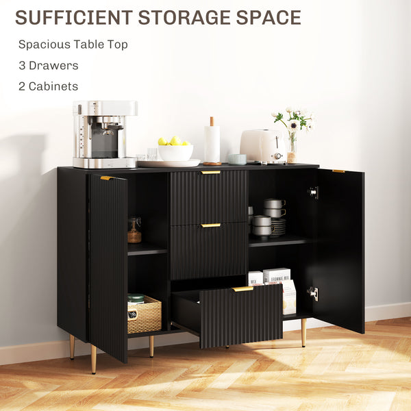 Modern kitchen storage unit with 3 drawers and adjustable shelves, black