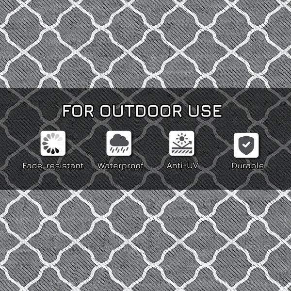Waterproof Outdoor Rug, 1.8m x 2.7m, Reversible, for Campervan, Garden, Patio, Picnic, Beach, Camping, Grey and White Mesh