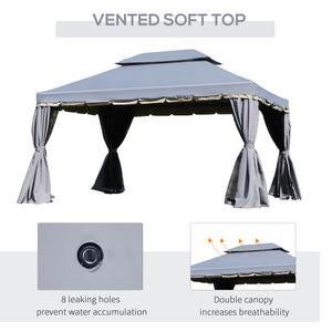 10 x 13 gazebo with two-tier polyester roof, breathable mesh side panels and sturdy aluminum frame, grey