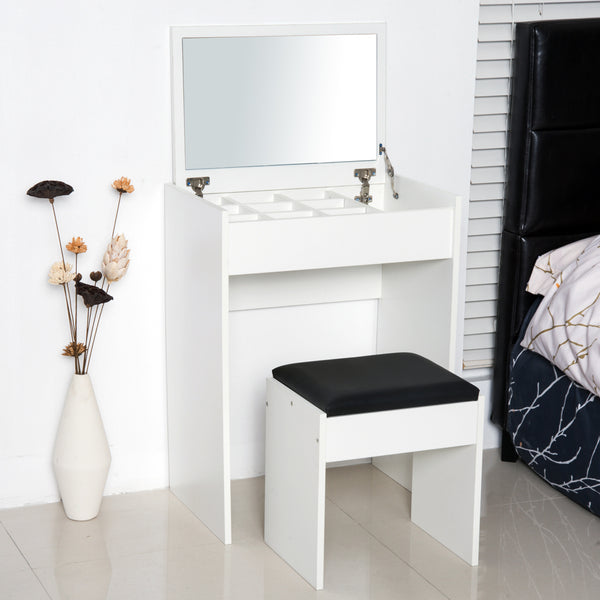 Modern dressing table with makeup table and padded stool, white