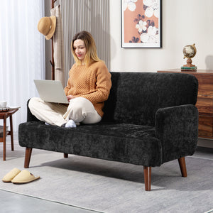 2 seater sofa in velvet fabric with padding and wooden legs, black