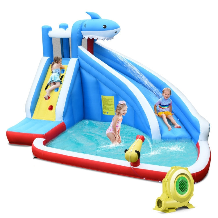4-in-1 inflatable water park with long slide and 735W blower