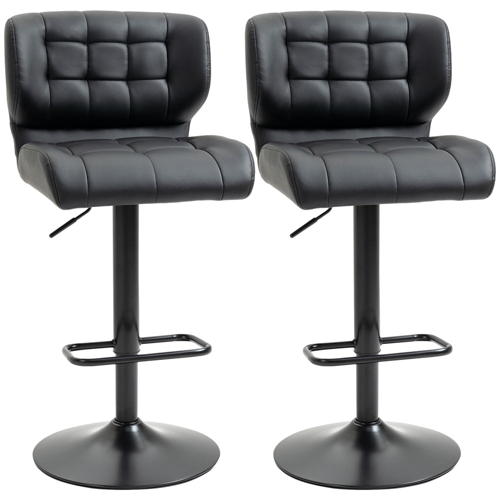Set of 2 swivel bar stools in synthetic leather, black