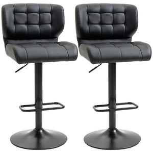 Set of 2 swivel bar stools in synthetic leather, black