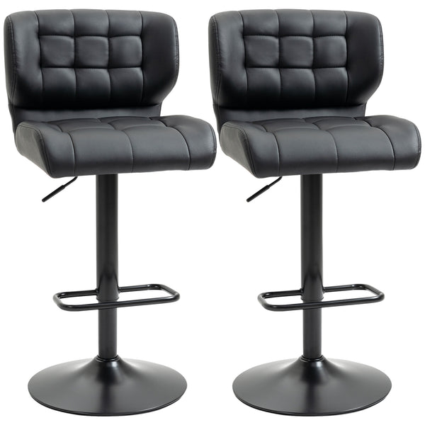 Set of 2 swivel bar stools in synthetic leather, black
