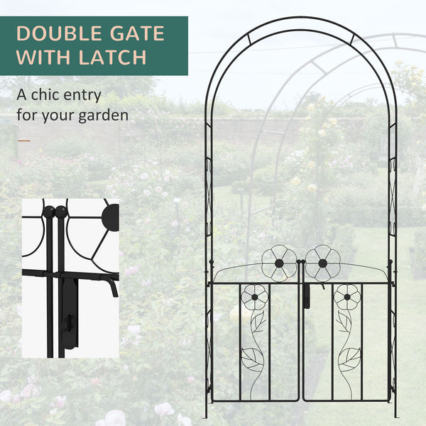 Metal garden arch with double gate, black
