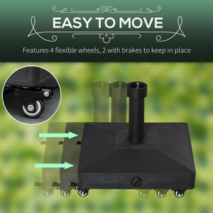 Portable Square Umbrella Base with Weights with Casters, Water or Sand Filled, for 0.75'' and 1.5'' Poles, Black