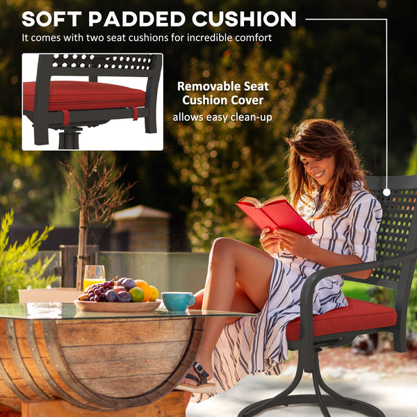 Swivel Chair Set with Cushion with Curved Armrests, Red 