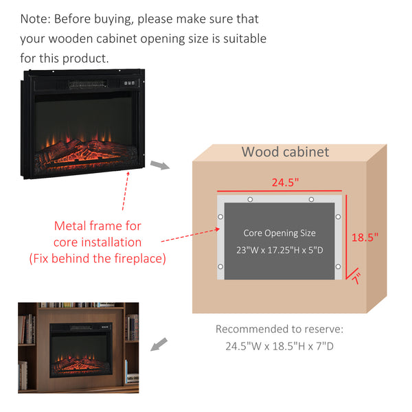 23-inch 1400W Built-in Electric Fireplace, Black