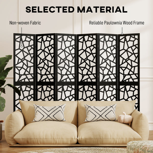 6-panel folding screen, 1.70 m, lightweight and foldable, geometric pattern, black