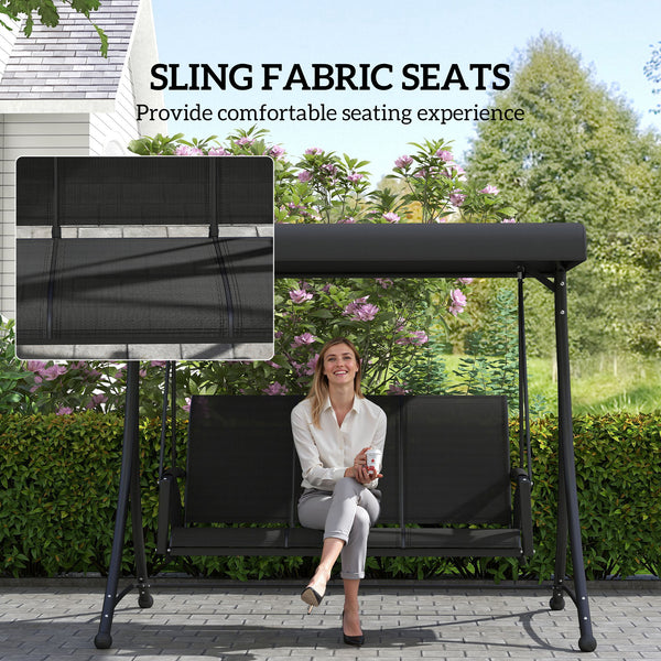 3 Person Outdoor Swing with Adjustable Canopy, Black