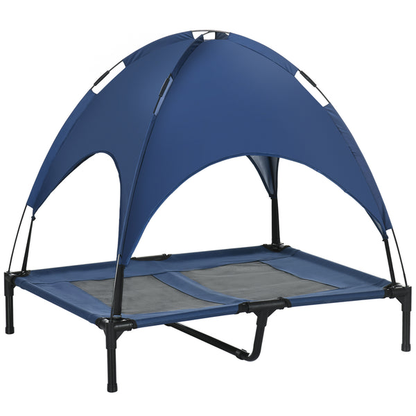 Elevated dog bed with canopy, dark blue