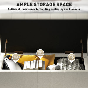 Linen fabric storage pouf with button tufting, beige