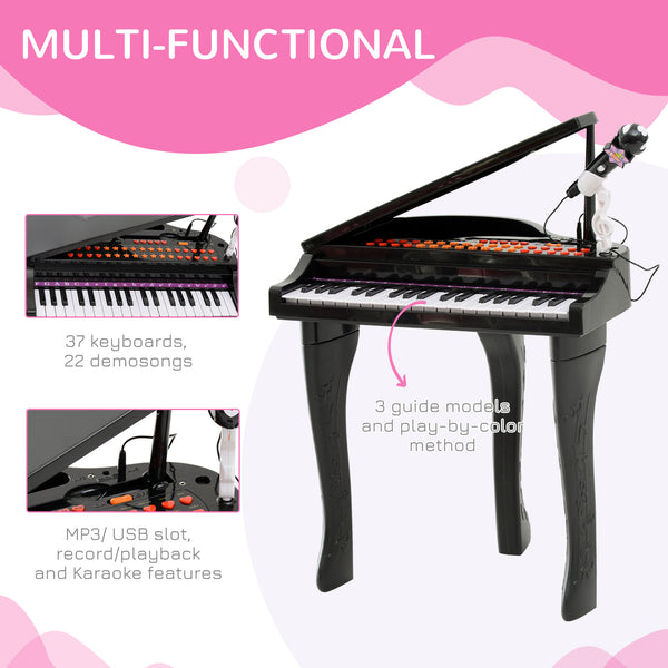 37 Keys Mini Musical Electronic Piano with Mic, Black