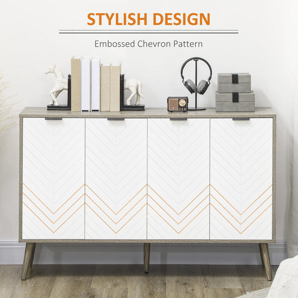 Modern sideboard with adjustable shelves and 4 doors, grey/white