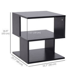 Modern 3-Tier Square Wooden Side Table, Black