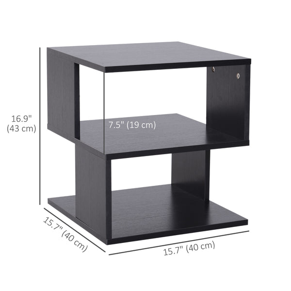 Modern 3-Tier Square Wooden Side Table, Black