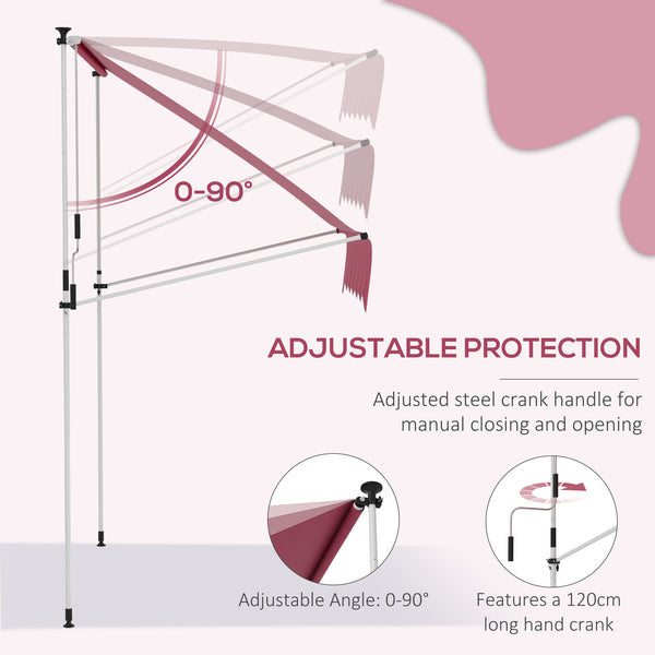6.6'x5' Manual Retractable Patio Awning Sun Shelter Window Door Deck Canopy, Water Resistant UV Protector, Wine Red