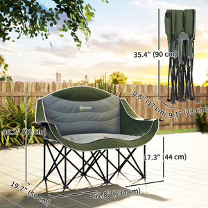 Portable Double Camping Chair with Cup Holders and Carry Bag, Supports up to 250 kg, Dark Green
