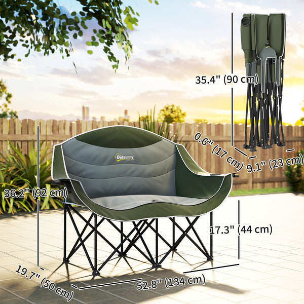 Portable Double Camping Chair with Cup Holders and Carry Bag, Supports up to 250 kg, Dark Green