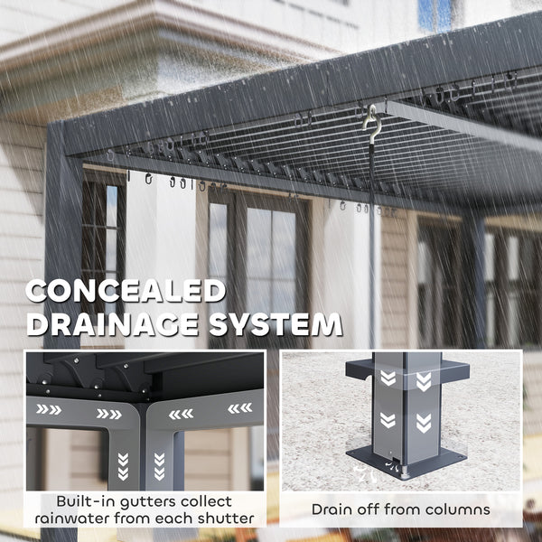 10' x 10' Louvered Pergola with Adjustable Metal Roof and Hardtop Aluminum Frame with Drainage System