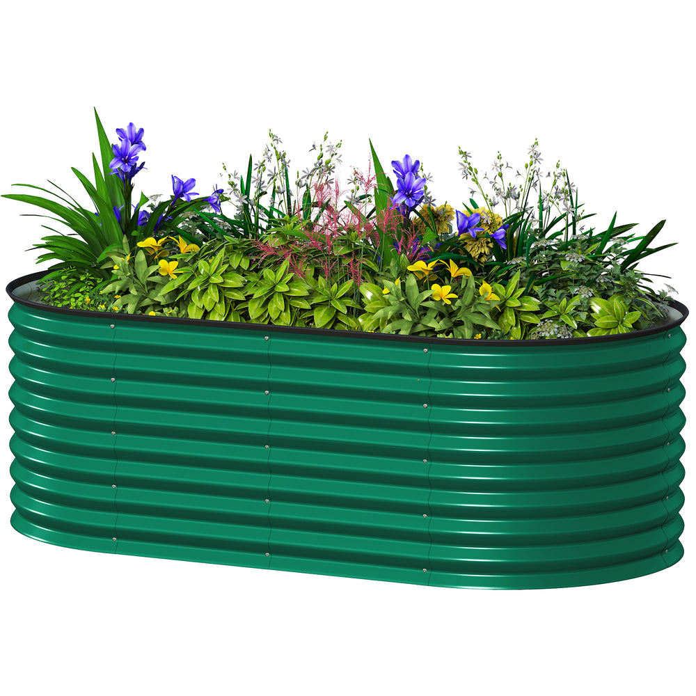 Galvanized raised planter with safety edging and gloves included, dark green 