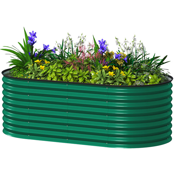 Galvanized raised planter with safety edging and gloves included, dark green 