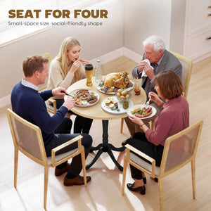 Dining table for 2 to 4 people, modern round with central steel base, 80 cm, natural wood and black