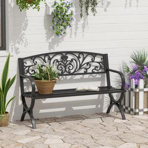 2-Seater Cast Iron Garden Bench for Patio, Black