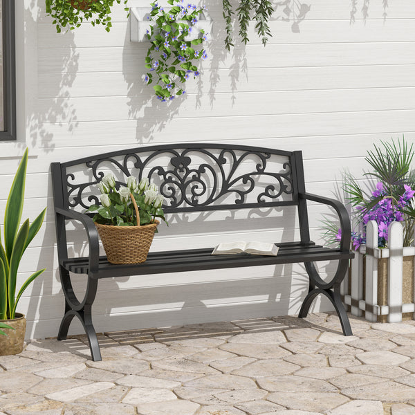 2-Seater Cast Iron Garden Bench for Patio, Black