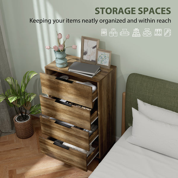 Bedroom chest of drawers, 4 drawer storage tower, natural color