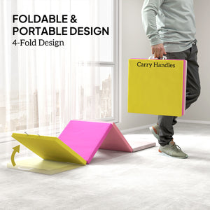 2.4m Folding Gymnastics Mat with Carry Handles, Yellow and Pink