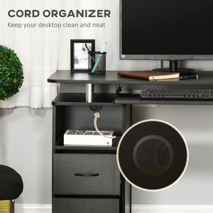Computer desk with keyboard tray and drawers, black