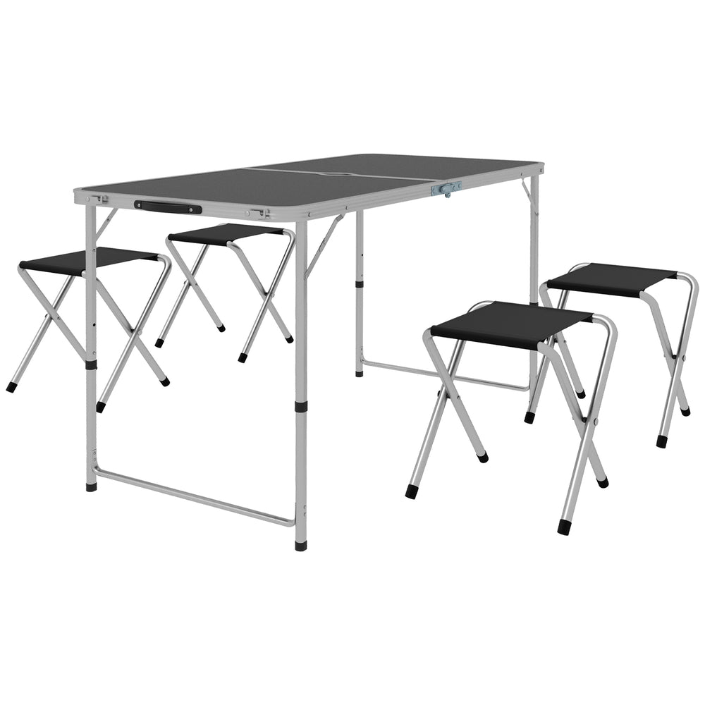 Folding Picnic Table with Camping Chairs, Black.