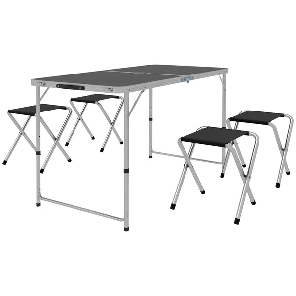 Folding Picnic Table with Camping Chairs, Black.