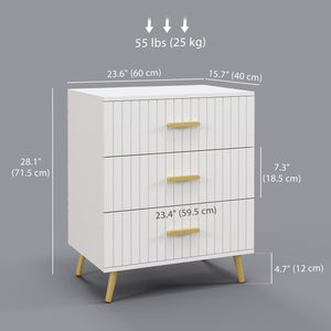 3-drawer chest with aluminium legs and gold handles, white.