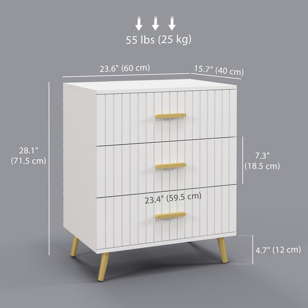 3-drawer chest with aluminium legs and gold handles, white.