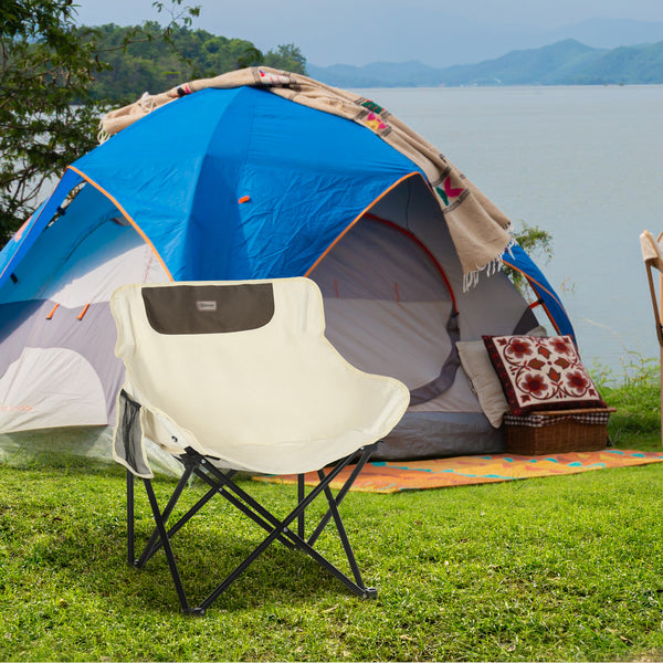 Portable camping chair with carry bag and side pocket, white