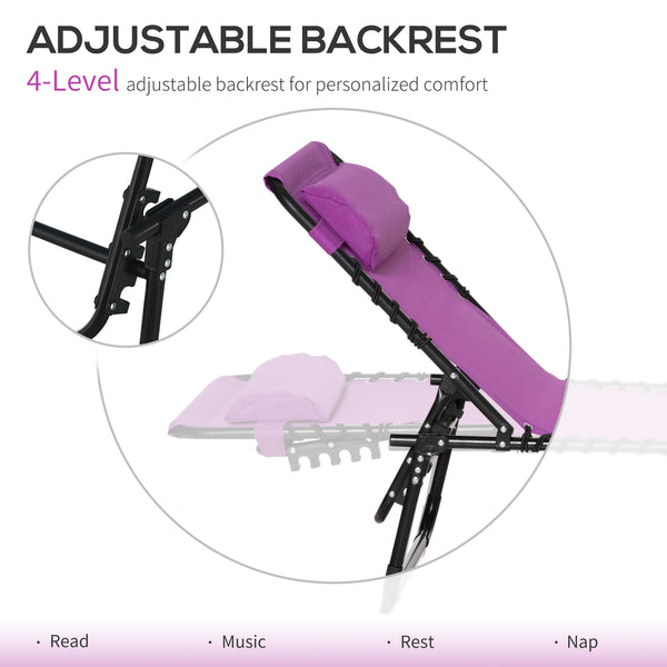 Folding chaise lounge with headrest, purple