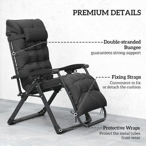 Set of 2 Folding Garden Chairs, Zero Gravity Reclining with Cushion and Headrest, Black
