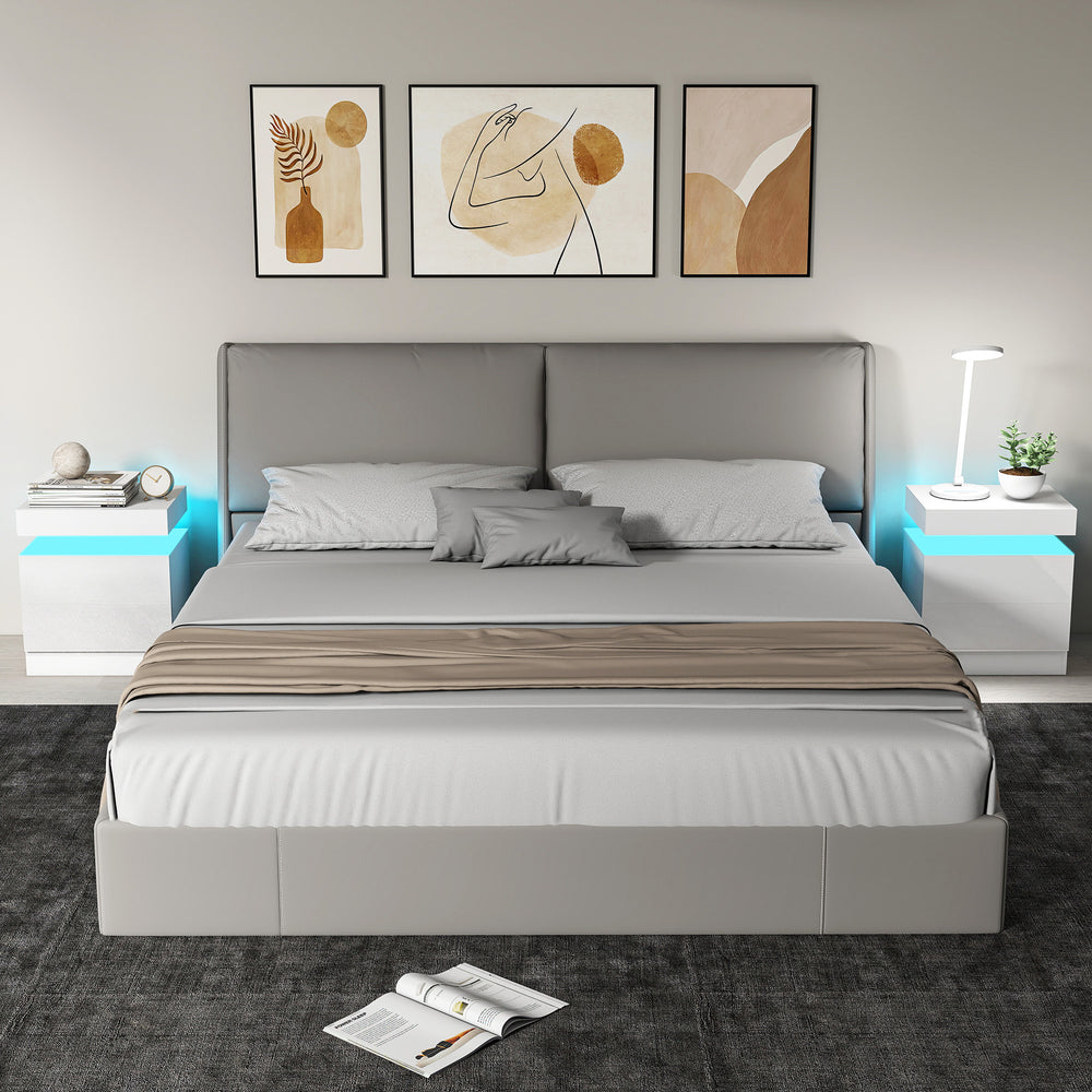 Set of 2 bedside tables with RGB LED lighting, Bluetooth control and 2 drawers – White