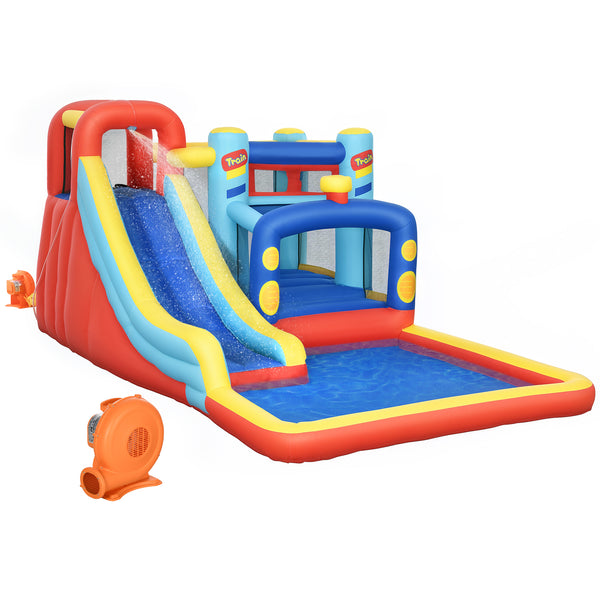 Qaba 14.3 x 8FT Inflatable Bounce House, 4-in-1 Bouncy Castle with Slide, Climbing Wall, Jumping Area, Pool, and Blower