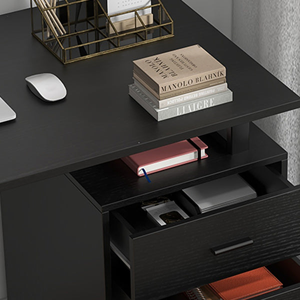 Modern Computer Desk with Storage Drawers, Black