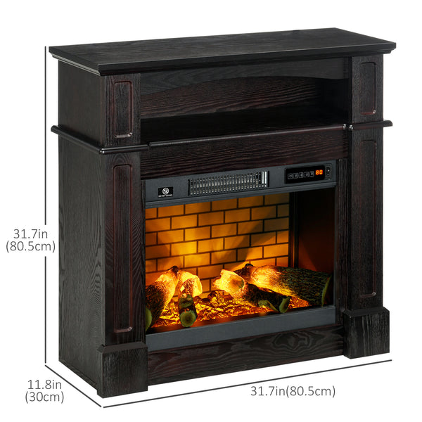 700W/1400W Electric Fireplace with Brown Mantel
